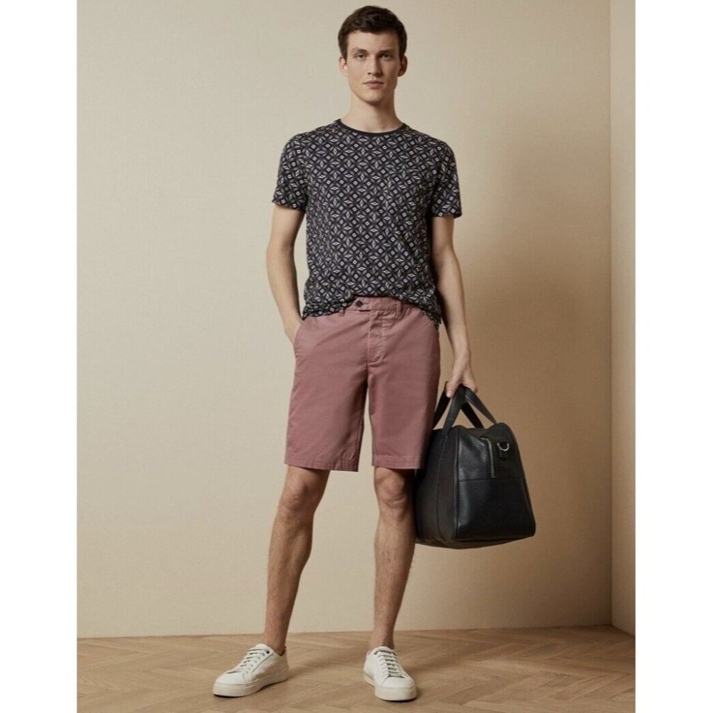 Ted Baker Men's Chino Shorts Pink Flat Front Pockets Stretch Twill 38R New